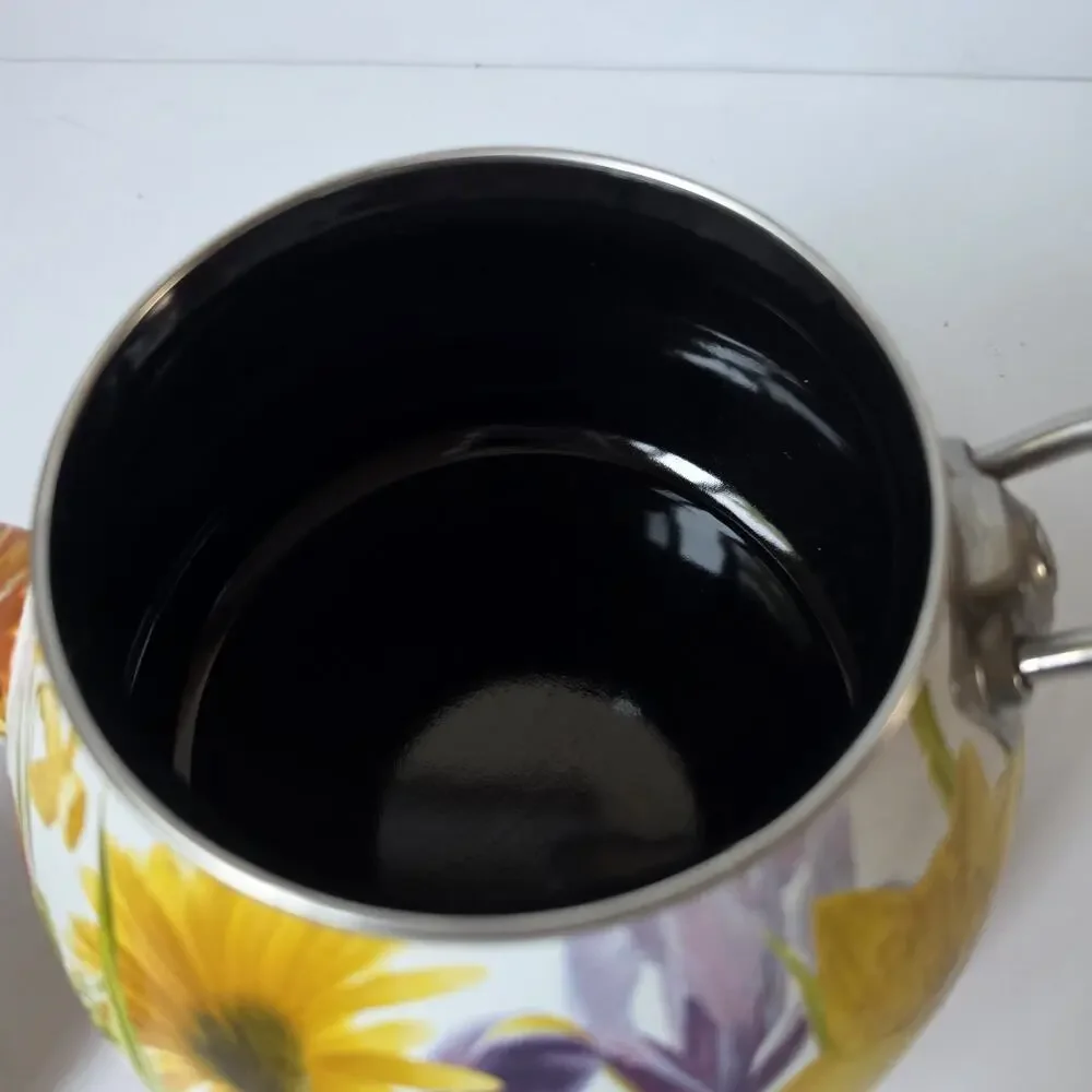 Pioneer Woman Enameled Steel Flower Garden Tea Pot Kettle Floral Retired 2.3 Qt